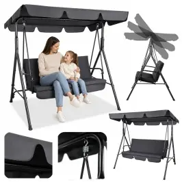 Three-person Garden Swing Rocking Cushions Mattress Gray