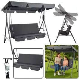 Three-person Garden Swing Rocking Cushions Mattress Gray