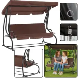 Four-person Garden Swing Rocking Chair Roof Freestanding Brown