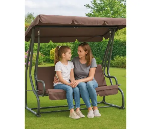 Four-person Garden Swing Rocking Chair Roof Freestanding Brown
