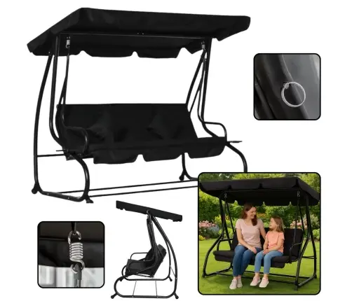 Four-person Garden Swing Rocking Canopy Freestanding Black