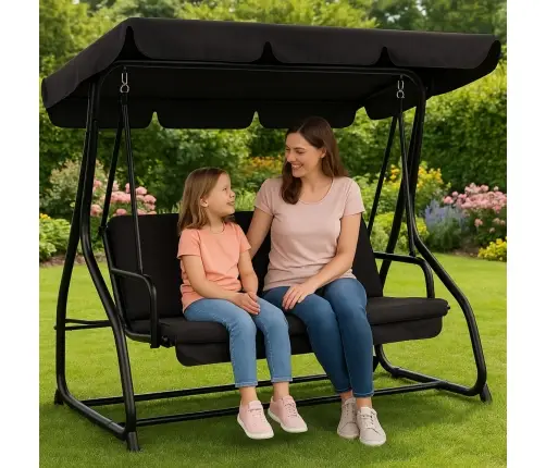 Four-person Garden Swing Rocking Canopy Freestanding Black
