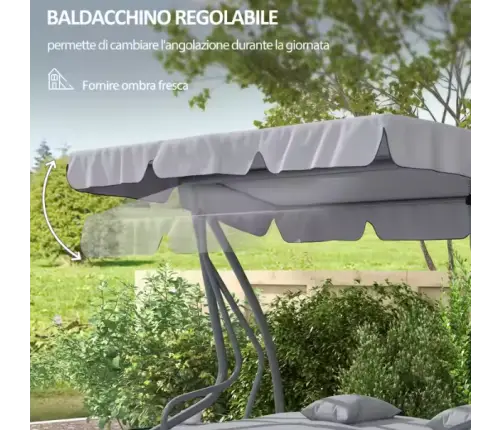 Four-person Garden Swing Rocking Chair Freestanding Canopy Gray