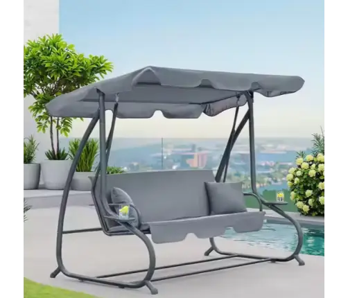 Four-person Garden Swing Rocking Chair Freestanding Canopy Gray