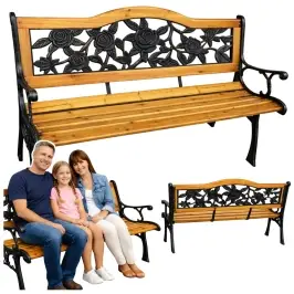 Garden Bench Wooden Metal Park Bench with Backrest