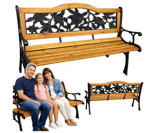 Garden Bench Wooden Metal Park Bench with Backrest