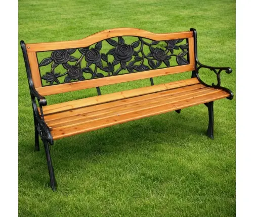 Garden Bench Wooden Metal Park Bench with Backrest