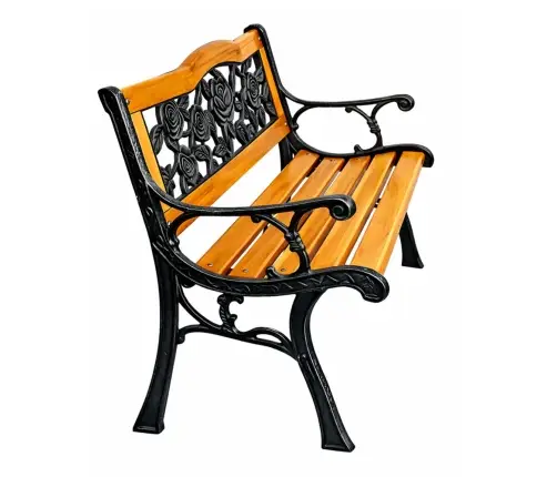 Garden Bench Wooden Metal Park Bench with Backrest