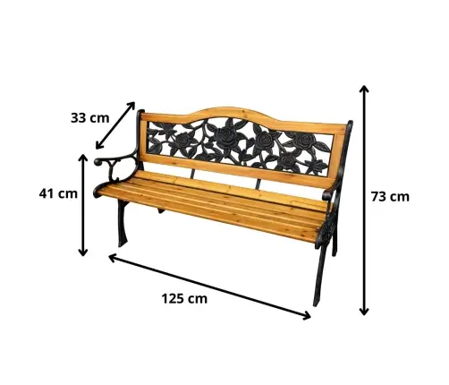 Garden Bench Wooden Metal Park Bench with Backrest