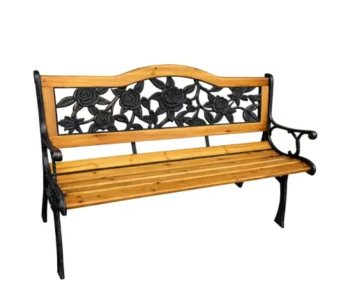 Garden Bench Wooden Metal Park Bench with Backrest