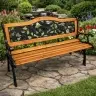 Garden Bench Wooden Metal Park Bench with Backrest