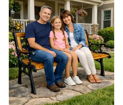 Garden Bench Wooden Metal Park Bench with Backrest