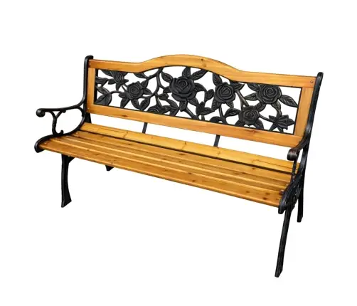 Garden Bench Wooden Metal Park Bench with Backrest
