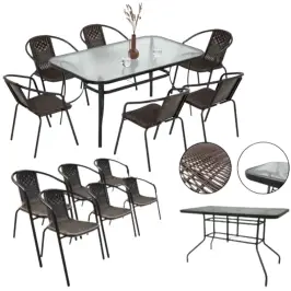Garden Terrace Furniture Set Glass Table 150x90 Chairs 6 pcs Brown