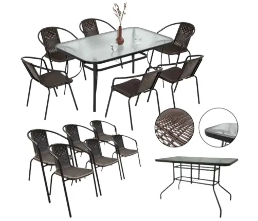Garden Terrace Furniture Set Glass Table 150x90 Chairs 6 pcs Brown