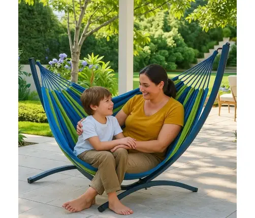 Garden Hammock with Frame for Two People, Green and Blue, 200x120