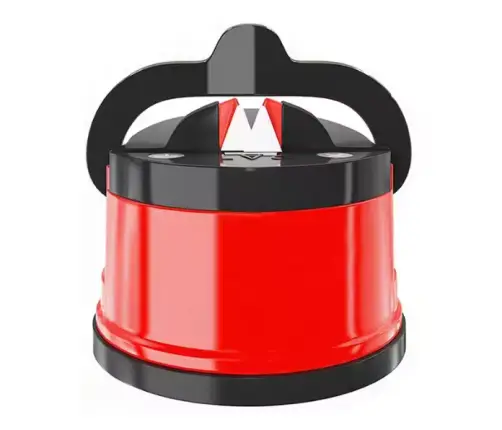 Knife and Scissor Sharpener with Suction Cup and Locking Lever Red