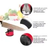 Knife and Scissor Sharpener with Suction Cup and Locking Lever Red