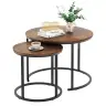 Set of 2-in-1 Round Coffee Tables Vintage Natural Wood 60x45cm 40x40cm