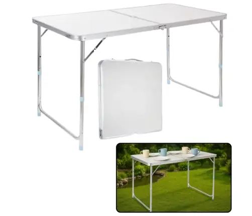 Folding Camping Table Adjustable Aluminum White 120x60cm Folding Camping Table Adjustable Aluminum White 120x60cm