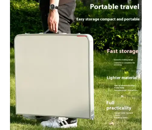 Folding Camping Table Set 4 Chairs Gray