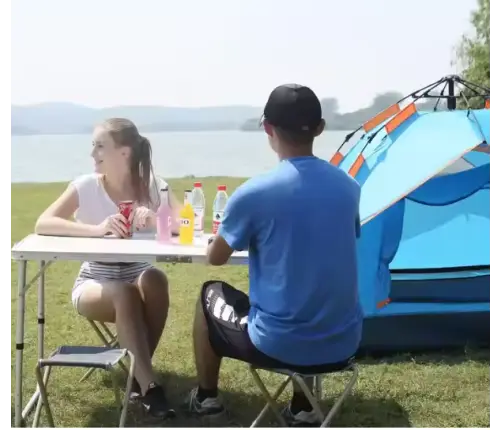 Folding Camping Table Set 4 Chairs Gray