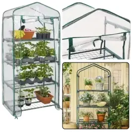 Mini Greenhouse Balcony Garden 4 Metal Shelves PVC Foil 69 x 49 x 157cm