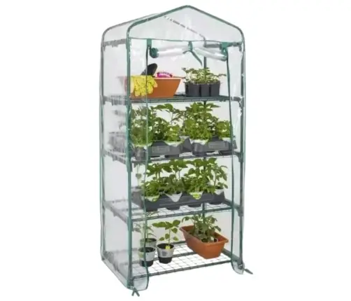 Mini Greenhouse Balcony Garden 4 Metal Shelves PVC Foil 69 x 49 x 157cm