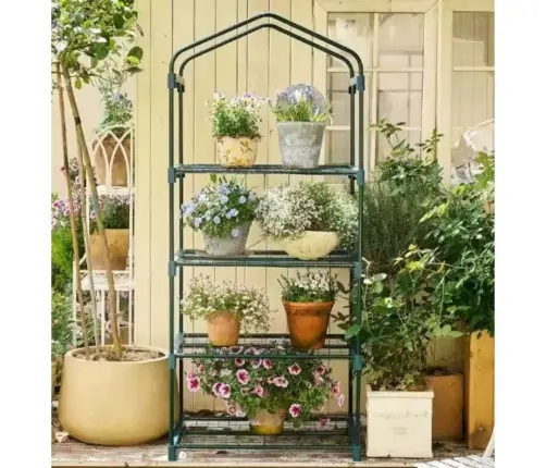 Mini Greenhouse Balcony Garden 4 Metal Shelves PVC Foil 69 x 49 x 157cm