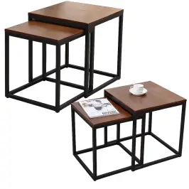 Set of 2-in-1 Square Coffee Tables Dark Brown Wood-like 45x50 40x45cm