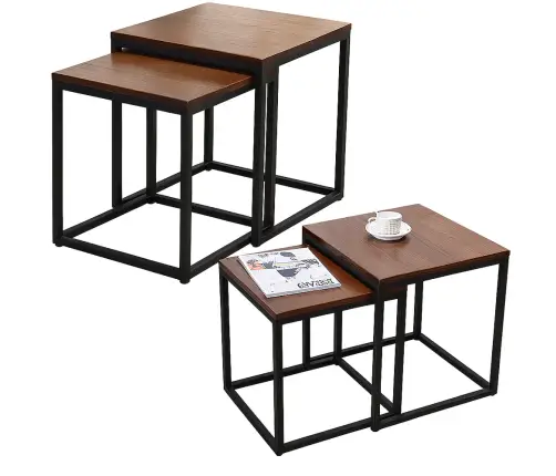 Set of 2-in-1 Square Coffee Tables Dark Brown Wood-like 45x50 40x45cm