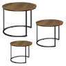 Set of 3-in-1 Round Coffee Tables Vintage Natural Wood 51cm 40cm 30cm