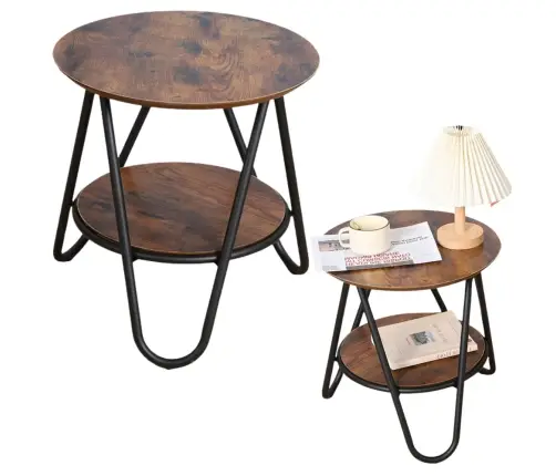 Round Coffee Table with Additional Shelf, Industrial Vintage, 40x42cm
