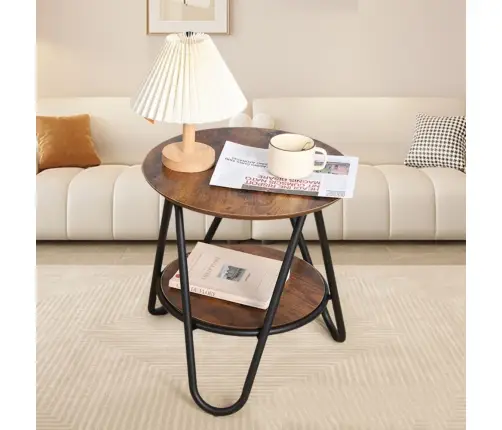 Round Coffee Table with Additional Shelf, Industrial Vintage, 40x42cm