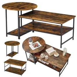 2-in-1 Vintage Rustic Wood Coffee Table Set 123x60x51cm