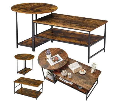 2-in-1 Vintage Rustic Wood Coffee Table Set 123x60x51cm