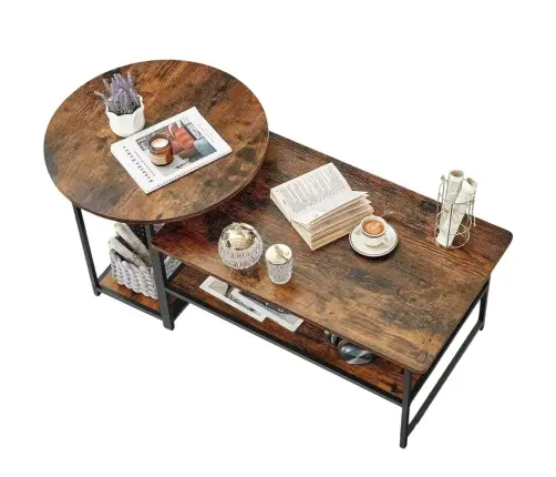 2-in-1 Vintage Rustic Wood Coffee Table Set 123x60x51cm