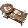 2-in-1 Vintage Rustic Wood Coffee Table Set 123x60x51cm