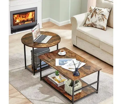 2-in-1 Vintage Rustic Wood Coffee Table Set 123x60x51cm