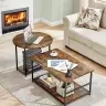 2-in-1 Vintage Rustic Wood Coffee Table Set 123x60x51cm