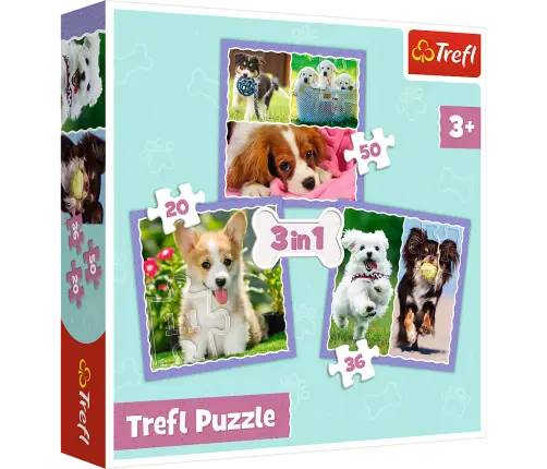 Puzzle - 3 in 1 - Cute dogs - Trefl 34854