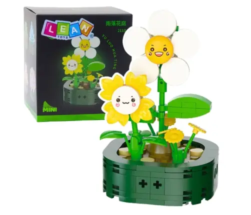 Mini Building Blocks Flowers with Smiley Faces White Yellow 142 pcs.