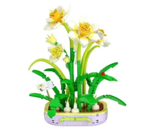 Construction Blocks Flower in Pot Narcissus Yellow and White 623 pcs.
