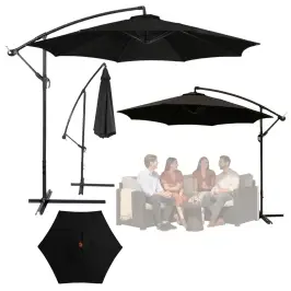Side Garden Umbrella with Adjustable Tilt Cover 350 x 250cm Black