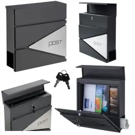 Large Mailbox for Letters and Newspapers, Anthracite, POST Inscription, 37x37x10.5 cm