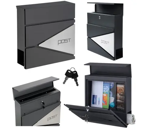 Large Mailbox for Letters and Newspapers, Anthracite, POST Inscription, 37x37x10.5 cm