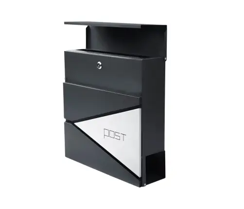 Large Mailbox for Letters and Newspapers, Anthracite, POST Inscription, 37x37x10.5 cm