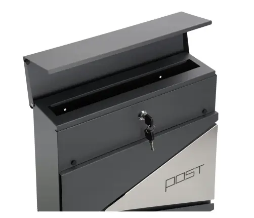 Large Mailbox for Letters and Newspapers, Anthracite, POST Inscription, 37x37x10.5 cm