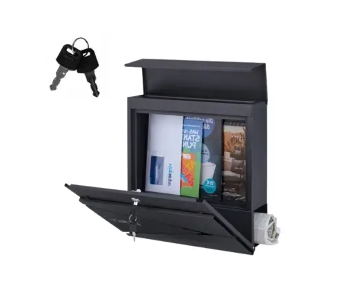 Large Mailbox for Letters and Newspapers, Anthracite, POST Inscription, 37x37x10.5 cm