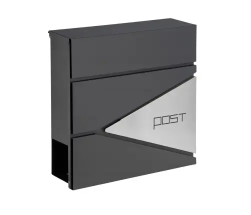 Large Mailbox for Letters and Newspapers, Anthracite, POST Inscription, 37x37x10.5 cm